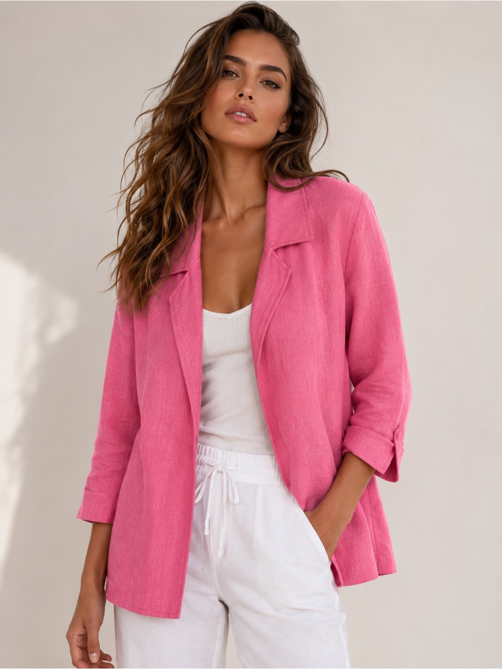 Handmade 100% Linen Jacket Blazer Quiet Luxury Preppy Pink Feminine Office
